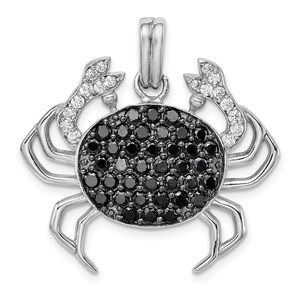 Million Charms 925 Sterling Silver Black & White CZ Crab Necklace Charm Pendant
